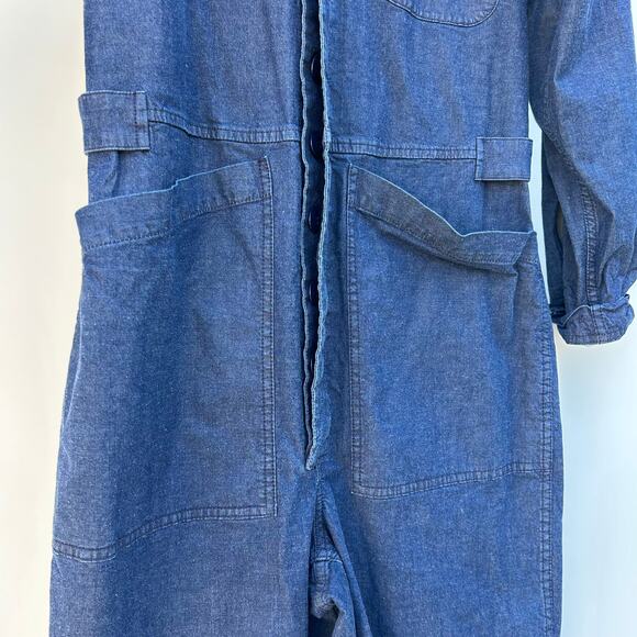 Alex Mill Indigo The Standard Jumpsuit Button Cropped Denim Blue Jean Small - Picture 6 of 11